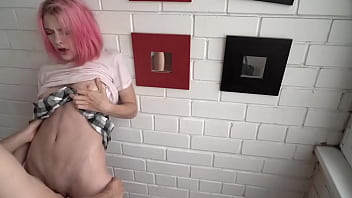 Preview 3 of Office Interview Sex - Teen With Pink Hair And Big Natural Boobs Fucks With New Friend. Amateur Couple