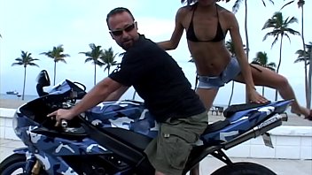 Preview 1 of Hermana Caliente - Original MILF Hunter pounds a tiny sluts asshole for for some deep anal on a motorcycle and dumps huge load on her face