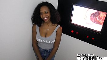 Preview 1 of Ladies Self Xxx Romance - Beautiful Big Tit Black Chick Blows Dicks in Glory Hole