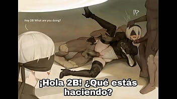 Preview 1 of Mom Aunt Daughter Teen Boy Anal - ( nier aut&oacute_mata ) 2b es follada por 2 hombres de color ,  para experimentar el sexo de hombres y mujeres sin pensar que se volver&iacute_a adicta. Sub espa&ntilde_ol