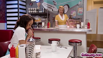 Preview 1 of Camera Daunload - Waitress Serene Siren wanting to go further with customer Alexis Tae and starts kissing her while dancing