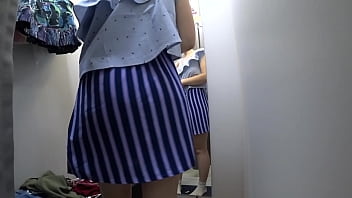 Preview 3 of Roma Sec - Voyeur in a public shopping center peeps into the changing room for a girl with a beautiful ass. Fetish.