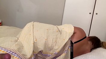 Preview 1 of Shizuko Fujiki Strapon - Jerking off while stepmom is naked and then she wake up