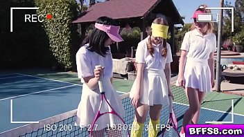Preview 1 of Public 59 - Besties getting a tennis lesson from a stud they all want to fuck and the claws come out right away!