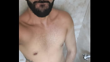 Preview 2 of Hot Cheerleader Handjob - Camilo Brown Jerking His Big Uncut Cock in the Shower and Eating His Own Cum