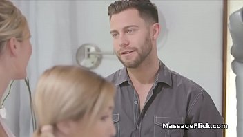 Preview 1 of Fader Fake Sleeping Daughter - MILF masseuse teaching perky teen in threeway