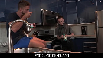 Preview 1 of Ganged Up Girl Fuck - Twink Step Son Punish Fucked By Step Dad In Kitchen For Hickies On Neck - Joe Ex,  Wesley Woods