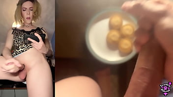 Preview 3 of Madlin Moon Porn - Big Dick Transgirl Edge And Cum on Cookie Then Eats It - Jessica Bloom