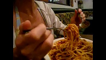 Preview 4 of Girl Drink Cum In Pussy - Red head pornstar Annie Body eats a meal out and eating isn&#039_t cheating!  Spaghetti dinner with a mature cougar MILF.