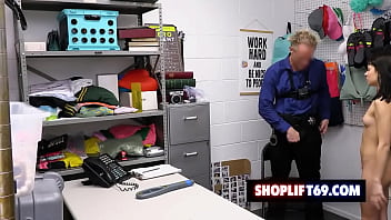 Preview 3 of Kazakhstan Hot Sex Video - Skinny brunette babe Aria Valencia gets her pussy railed by the security guard for stealing a perfume bottle