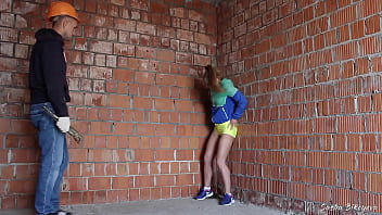 Preview 2 of Girdles On Men - Russian Girl Sasha Bikeyeva - Fit girl caught by a Construction worker when she masturbated at a construction site after a run - ENGLISH SUBTITLES