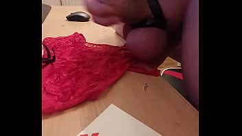 Preview 2 of Black Girl Licking Male Feet - Hot cum on red panties