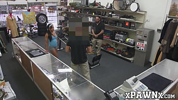Preview 1 of Pushy Xnxx - Petite babe fucks in pawnshop after demonstrating a workout