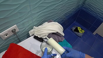 Preview 2 of Strong Man Xxx - A milk enema in a hairy pussy,  that&rsquo_s how a lesbian seeks an orgasm in medical procedures. Role-playing fetish game of two girlfriends.