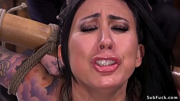 Preview 3 of Shop Clerk Fitting Room - Busty alt flexible slave in hogtie