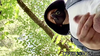 Preview 4 of Xnxxjungle - Masked guy Hans Berlin loves jerking off his big cock outdoors