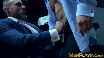 Preview 2 of Make Girl Lust - Elegant hunk wears slick blue suit while ramming hot stud
