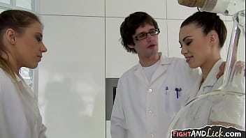 Preview 1 of Fucking A Girl I Met Online - Cat fighting chemist babes turn lez