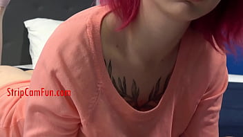 Preview 1 of Girl Beautiful Tube Blow - Sexy Pink Haired Teen Olivia Teasing Feet and Pussy Wearing Socks