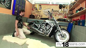 Preview 1 of Seceraties - MY18TEENS Tiny Teen Sucking Huge Cock and Cowgirl in the garage