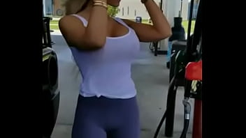 Preview 3 of Big Figer Hot - Bra less girl filling gas