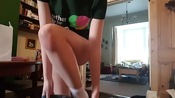 Preview 4 of Mom Son And Dad Trio Sex - y. in black panties striptease and plays with herself