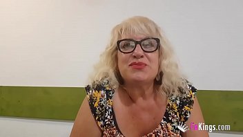Preview 1 of Tight Boobs In Bathroom - 63 years old and tasting her first black dick. Busty GILF Fina and her &quot_little bucket list&quot_