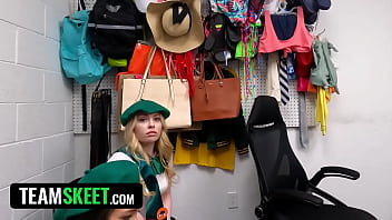 Preview 2 of Www Liebelib K - Scamming Girl Scout Cuties Get Fucked by Security Officer in the Backroom