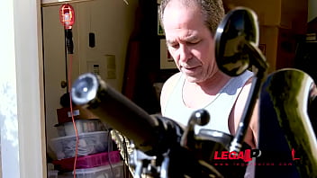 Preview 2 of Lesbians Hardcore Organism - Extra hot Latina babe Maya Bijou rides mechanic&#039_s veiny dick in garage GP804