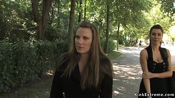 Preview 1 of Fuck Horse And Girl - Brunette sucking outdoor in public