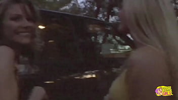 Preview 1 of Upskirts De Famosas - Party night turns into hot lesbian sex night with ultra hot brunette and blonde girls
