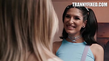 Preview 1 of Cosplay Fucking - Trans Influencer Zariah Pounds Nerdy Kenna in Oily Massage!