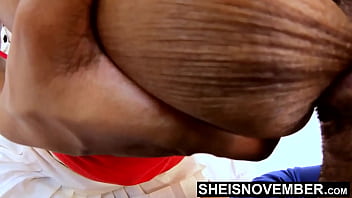Preview 4 of Indian Aunty Suck Youngboy - HD Biggest Sucking Tits Suckle Fetish Closeup,  Huge Dark Brown Chesty Rack While Licking Enormous Round Areolas On Cute Young Black Busty Girl Msnovember Sitting On Bed With Top Pulled Up,  Hooters Squeezed by Sheisnovember
