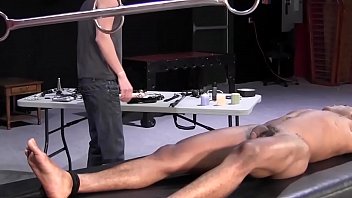 Preview 3 of Old Wife Anal Love - BadBoyBondage - Skinny black sub tied to table and flogged by young Dom