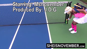 Preview 1 of Iphone Perfect Girl - HD A Tiny Ebony Tennis Player Get Rough Missionary Sex After Lost Match Bet,  Busty Young Blonde Slut Babe Sheisnovember Hardcore Riding His Horny Big Dick With Big Natural Tits And Brown Areolas Jiggling In A Mini Skirt By Msnovember