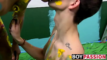 Preview 2 of Gangbang Rape Of Eva Angelina - Slim twink boyfriends exchange blowjobs until spilling cum