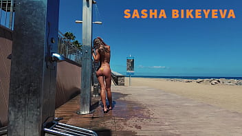 Preview 2 of Son Humps Mom In Kitchen4 - TRAVEL NUDE - Public beach shower with Russian Girl Sasha Bikeyeva Gran Canaria Maspalomas