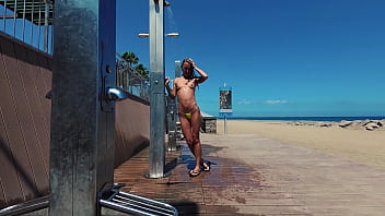 Preview 3 of Son Humps Mom In Kitchen4 - TRAVEL NUDE - Public beach shower with Russian Girl Sasha Bikeyeva Gran Canaria Maspalomas