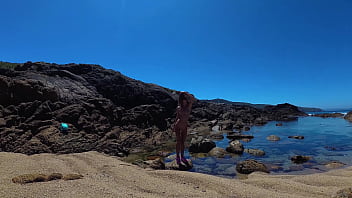 Preview 2 of Helps Dad - TRAVEL NUDE - Young russian nudist girl Sasha Bikeyeva  on the wild coast ocean