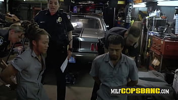 Preview 2 of Beautiful Sandals - Two milf cops mechanic to have interracial sex for evidence,  Join us