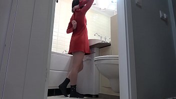 Preview 2 of Katrina Caft - Beautiful Candy Black in the bathroom - Hidden cam