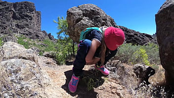 Preview 2 of Wren Mikasa - PISS PISS TRAVEL - Young girl tourist peeing in the mountains Gran Canaria. Public Canarias