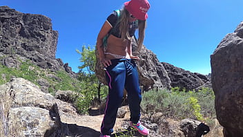 Preview 4 of Wren Mikasa - PISS PISS TRAVEL - Young girl tourist peeing in the mountains Gran Canaria. Public Canarias