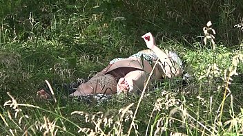 Preview 1 of Paul Shy - Outdoors,  the voyeur spies on how masturbates milf in early pregnancy. Fetish on the meadow.