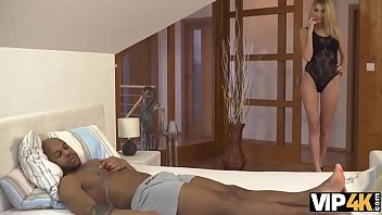 Preview 1 of Cum Red Velvet - VIP4K. Karina Grand in lacy underwear makes love to black stranger