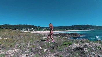 Preview 1 of One Piece Zoo - Russian Girl Sasha Bikeyeva - Spain Galicia beach Doninos. Perfect body naked nudist girl teasing and dancing on the coast of the Atlantic Ocean