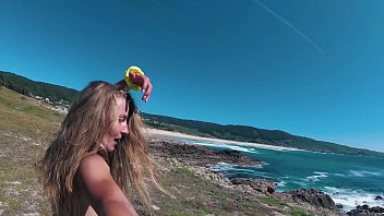 Preview 4 of One Piece Zoo - Russian Girl Sasha Bikeyeva - Spain Galicia beach Doninos. Perfect body naked nudist girl teasing and dancing on the coast of the Atlantic Ocean