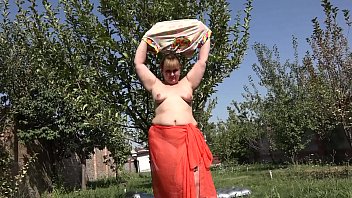 Preview 1 of Cremepie Sex Video - Vaginal fisting and gaping hole. Beautiful BBW with hairy pussy loves fetish masturbation in the garden outdoors.