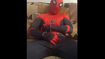 Preview 2 of Periods Porn - gay spiderman solo spandex suit