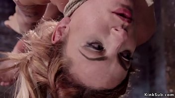 Preview 4 of Perky Cutie Nipples - Busty blonde slave pussy whipped in hogtie